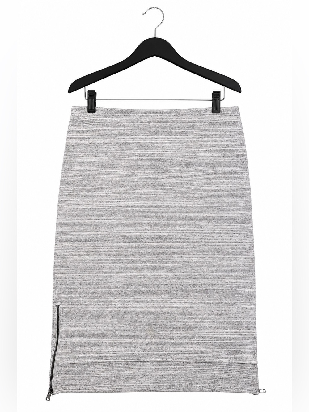 LOFT Marled Gray Sweater Knit Pencil Skirt Womens 14 Zip Hem Pull On